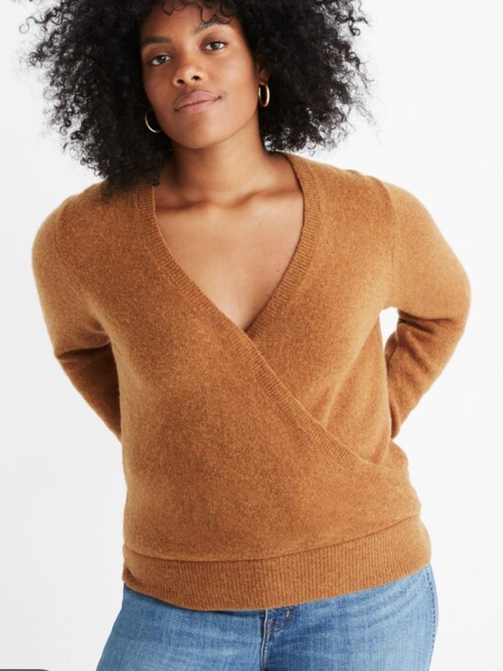 Madewell Wool Alpaca Blend Faux Wrap Sweater Women’s M Camel